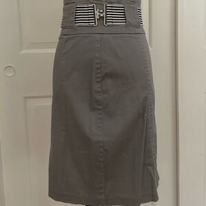 Gray Pencil Skirt with Black and White Stripes